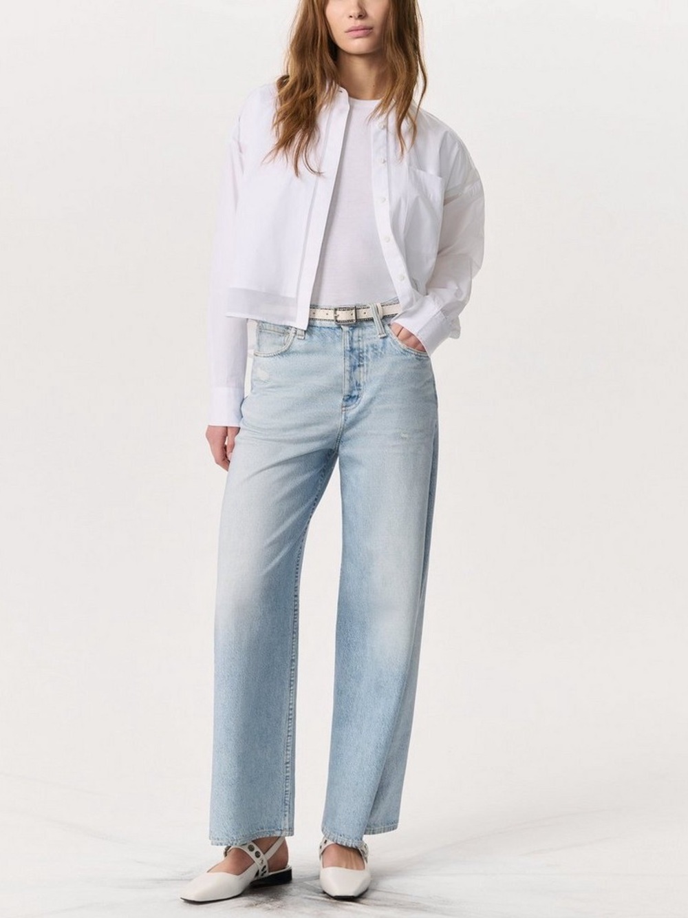 Rag & Bone Miramar Sofie Ankle Light Blue Wide-Leg Jeans Terry Cotton Pants 25